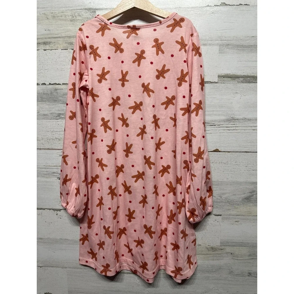 Hanna Andersson Nightgown Girls 10 Pink Gingerbread Man‎ Holiday EUC